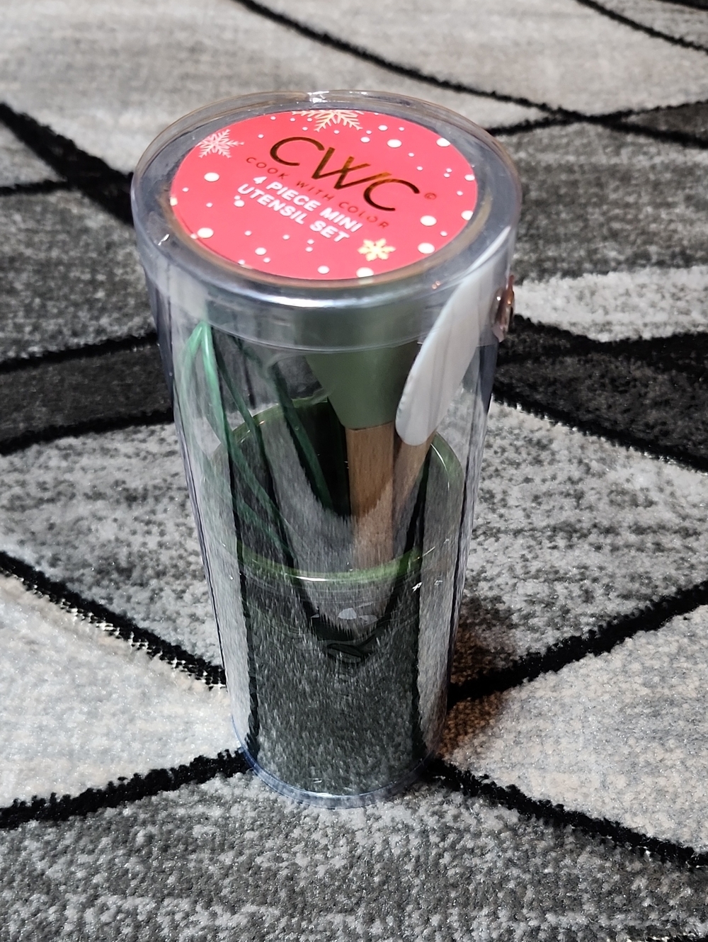 CWC 4-PIECE MINI UNTENSIL SET DARK GREEN WHISK- SILCON SPATULA & SPOON